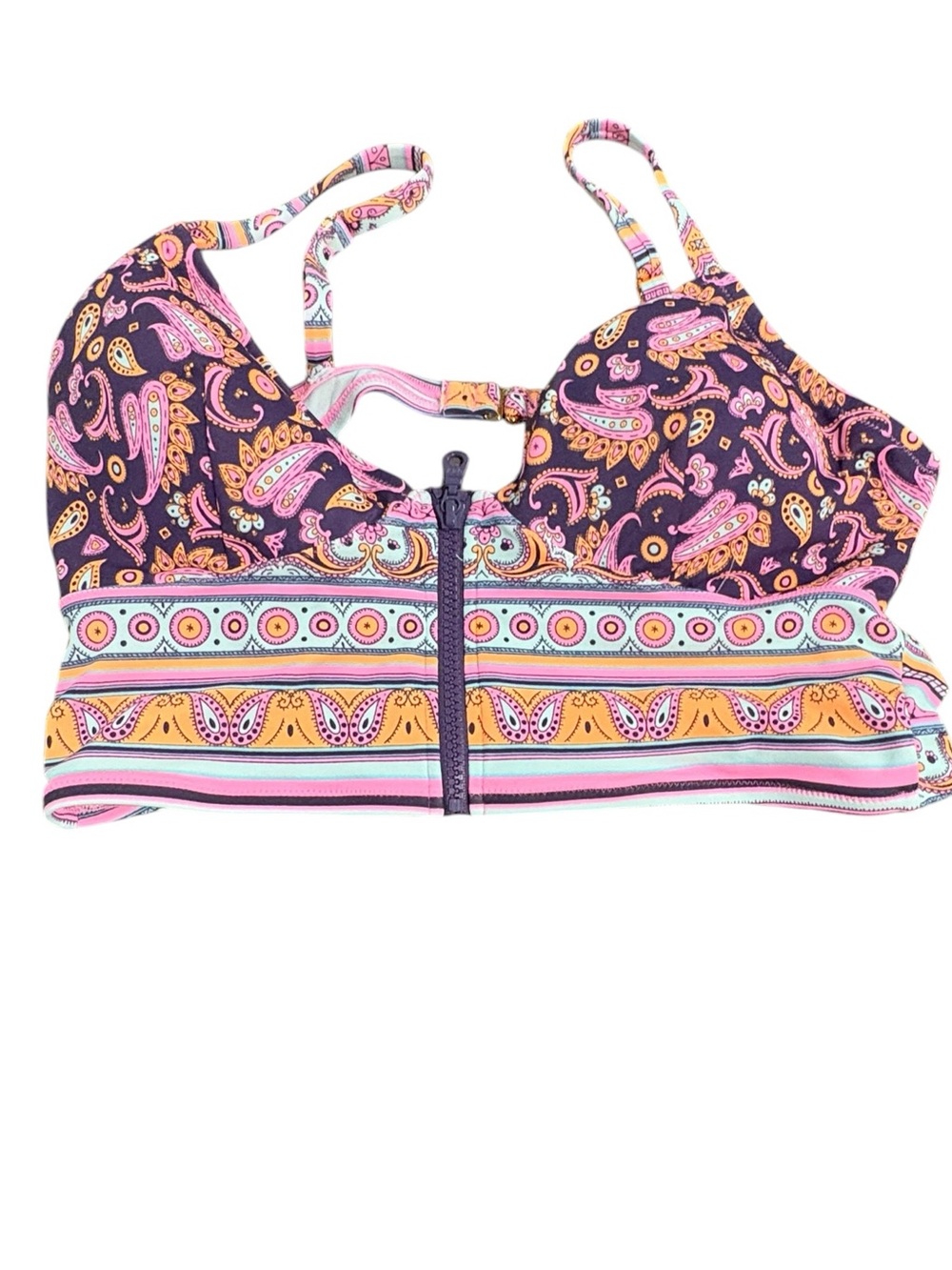 Victoria’s Secret Paisley Print Front Zipper Padded  Swim Bikini Top Size L